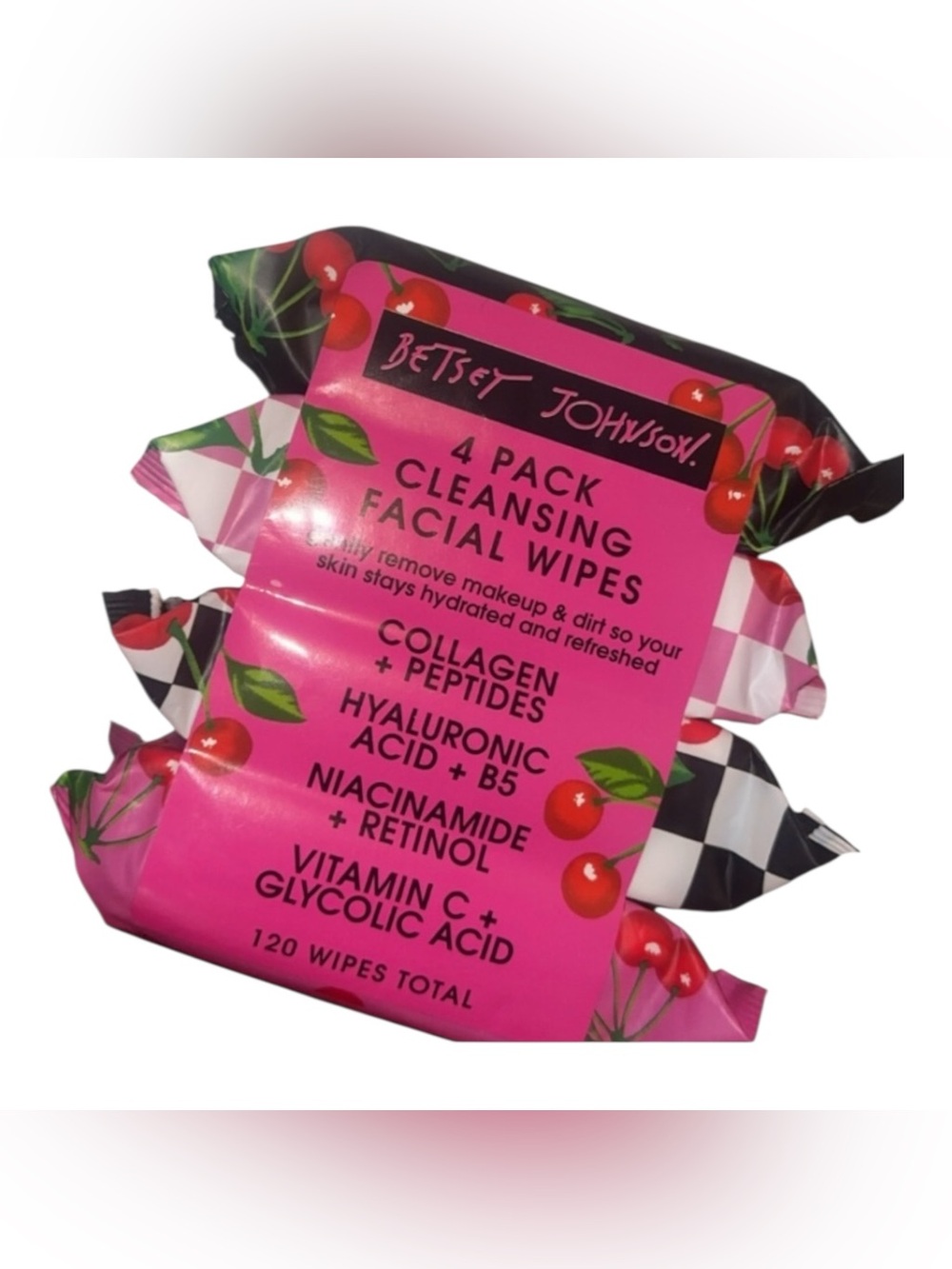 Betsey Johnson NWT Vitamin C + Glycolic Acid Cleansing Facial Wipes. One pack